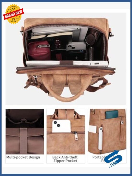 Vegan Leather Laptop Backpack for Women Travel Work 15.6\